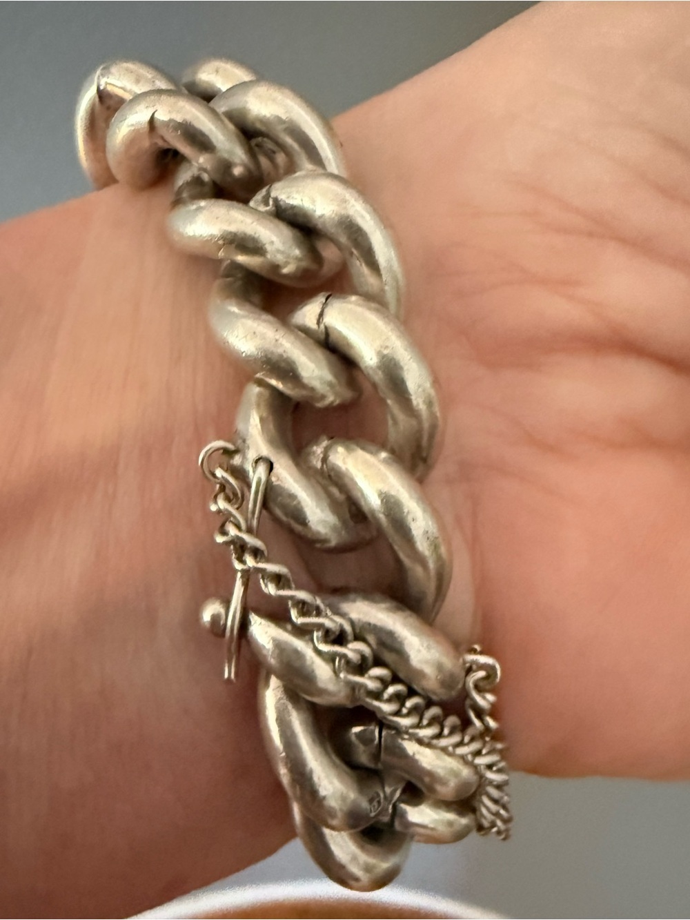 Sterling Silver vintage Polish curb link bracelet weighing 115g from 1980 - Picture 5 of 10